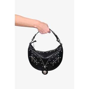 Versace Black Leather Studded 'Repeat Hobo' Bag